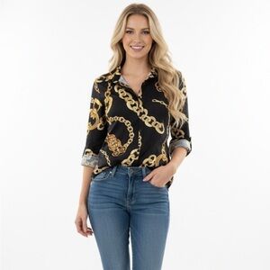 Chain Print Black and Gold Women's Top size small